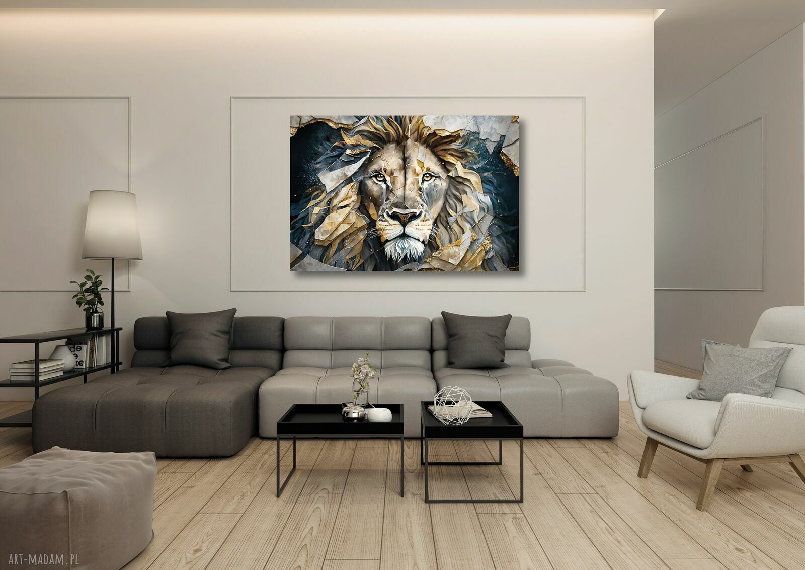 Obraz na płótnie 120x80 Potęga Lwa10 - Nowoczesny Gold Design (loft glamour)