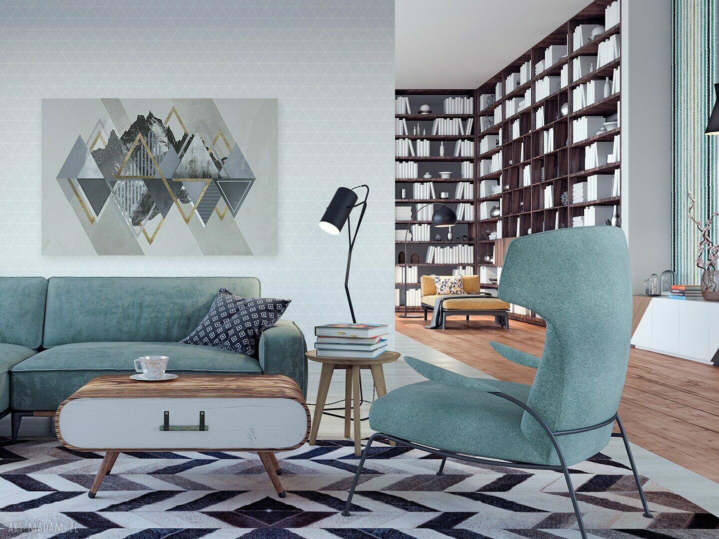 Złote Góry Skandynawskie - geometryczny obraz na płótnie 120x80 cm