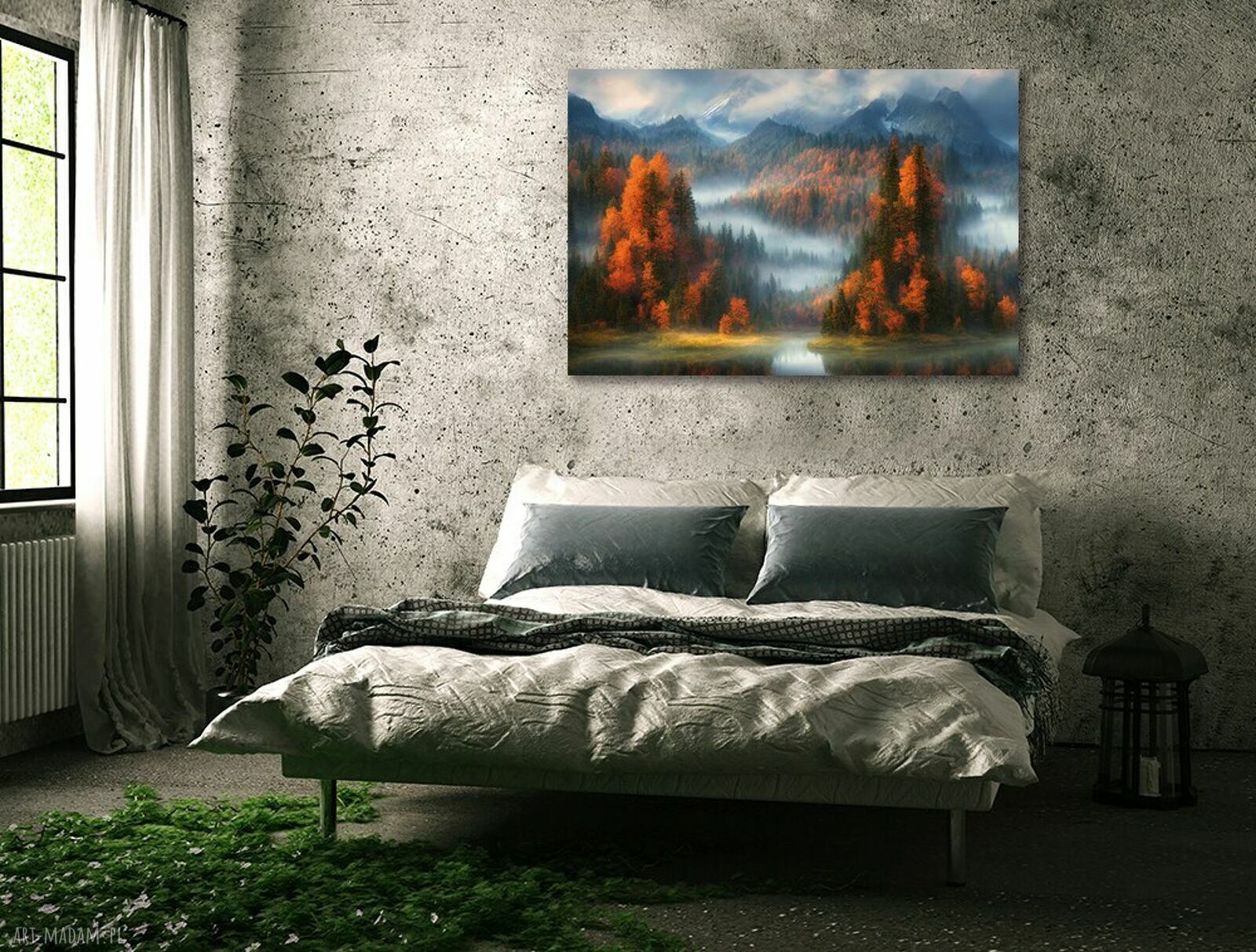 Obraz na płótnie Góry we mgle - jesienny las 120x80 cm