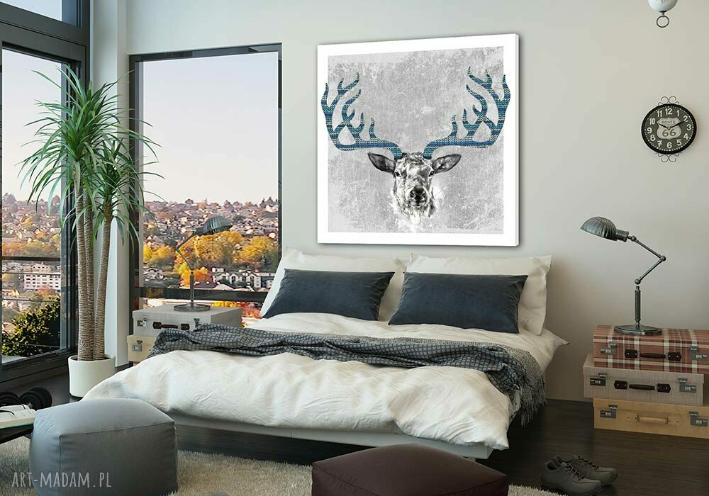 Obraz na płótnie 80x80 cm - Jeleń w szkicu, gotowy do zawieszenia