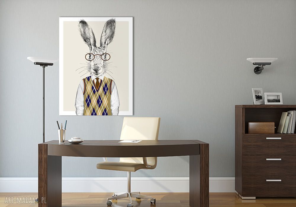 Obraz na płótnie 120x80 cm z zającami - Państwo Zajączkowie z młodymi