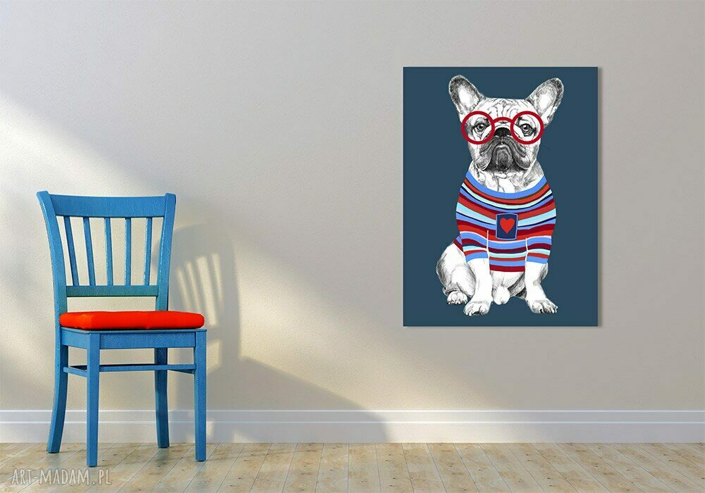 Obraz na płótnie 60x80 cm - buldog z sercem (gotowy do zawieszenia)