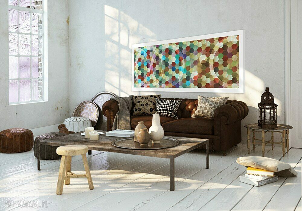 Abstrakcja ośmiokąty - obraz na płótnie 147x60 cm, gotowy do zawieszenia