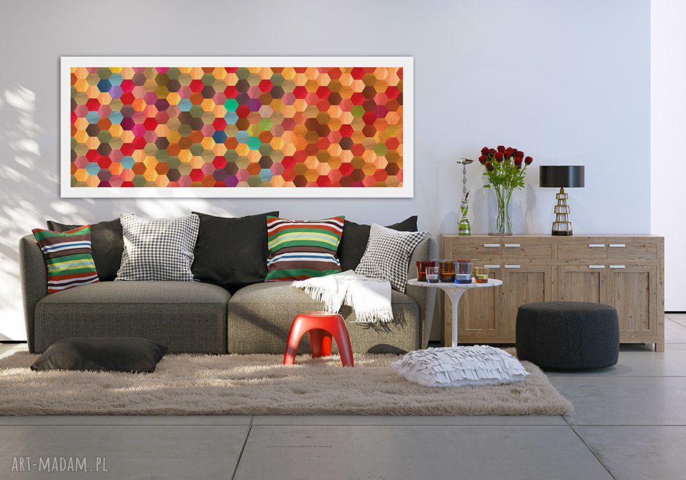 Abstrakcja ośmiokąty na płótnie 147x60 cm - gotowy do zawieszenia