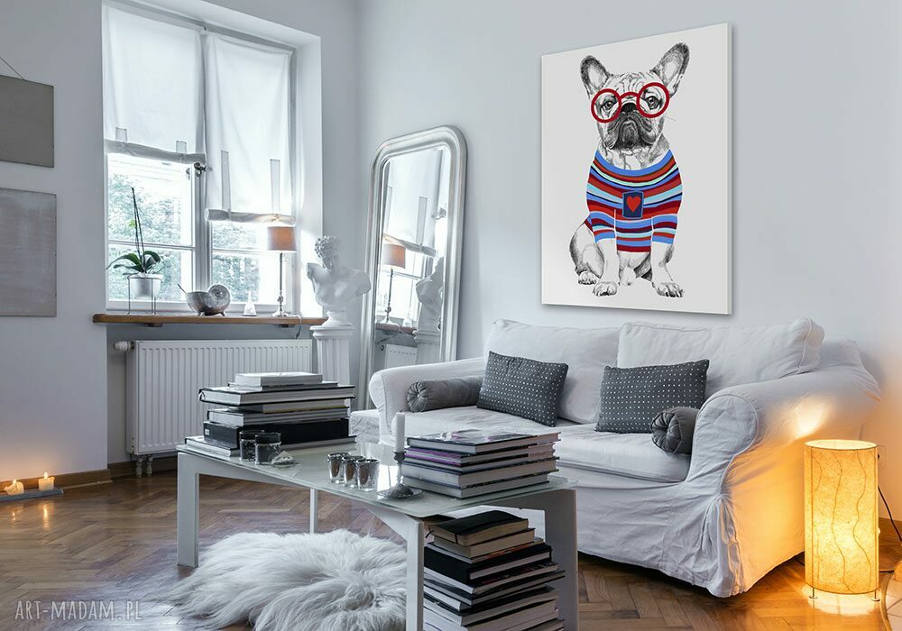 Buldog z sercem - obraz na płótnie 60x80 cm (wysyłka w 24h)