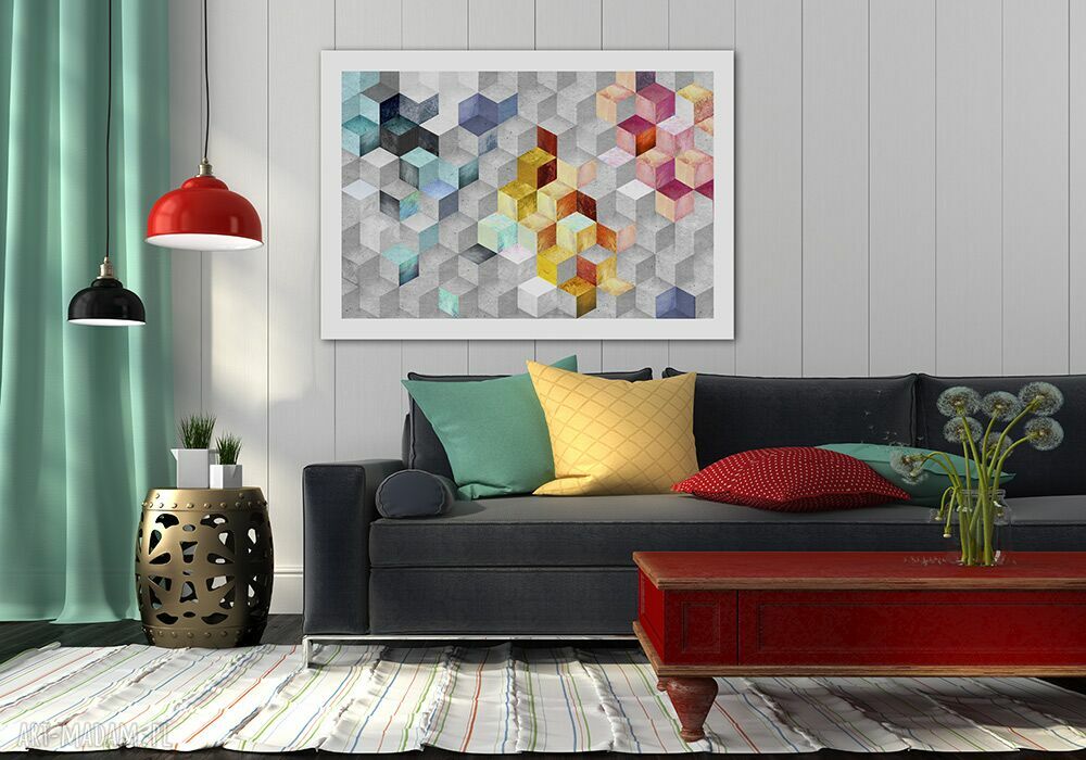 Nowoczesny obraz na płótnie 100x70 cm - abstrakcyjne sześciany