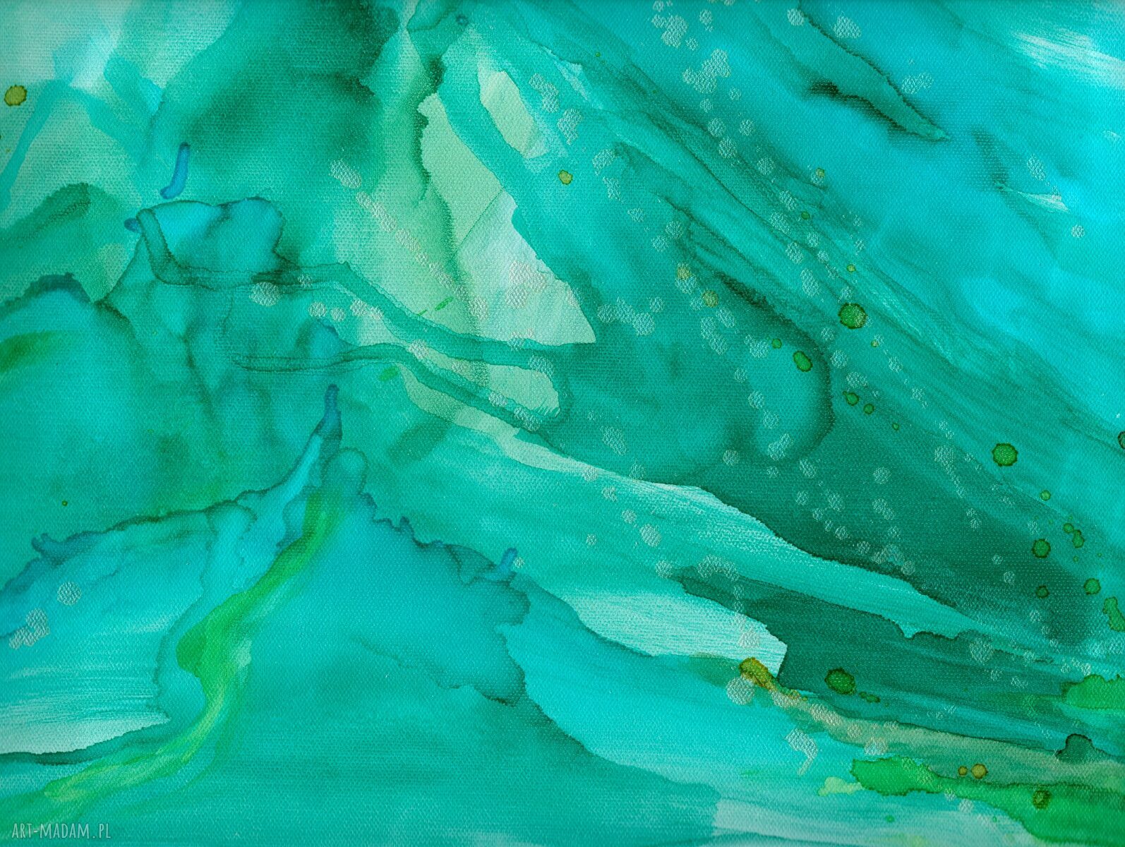 Obraz na płótnie malowany ręcznie tuszem 70x100 cm - abstrakcja turkusowa