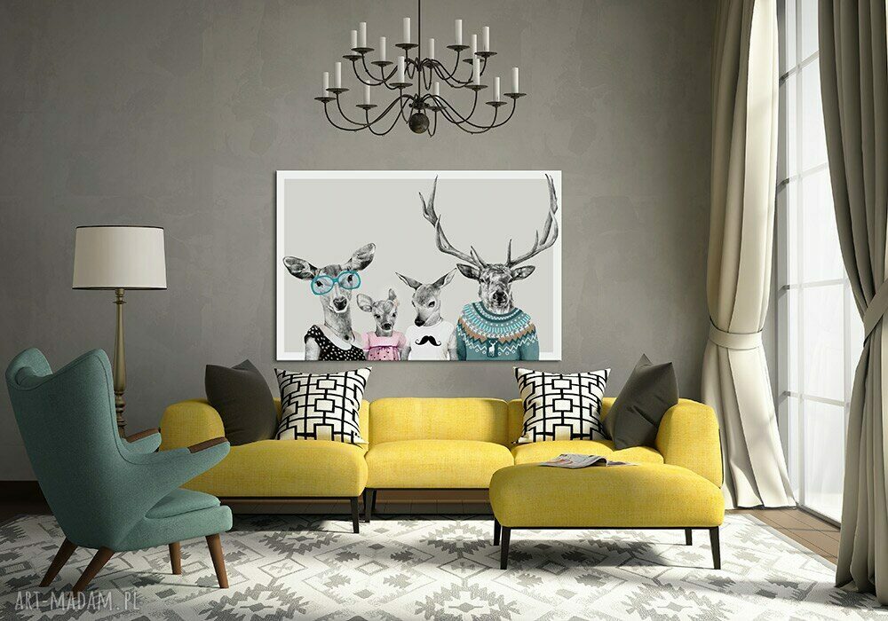 Rodzina jeleni - obraz na płótnie 120x80 cm, gotowy do zawieszenia