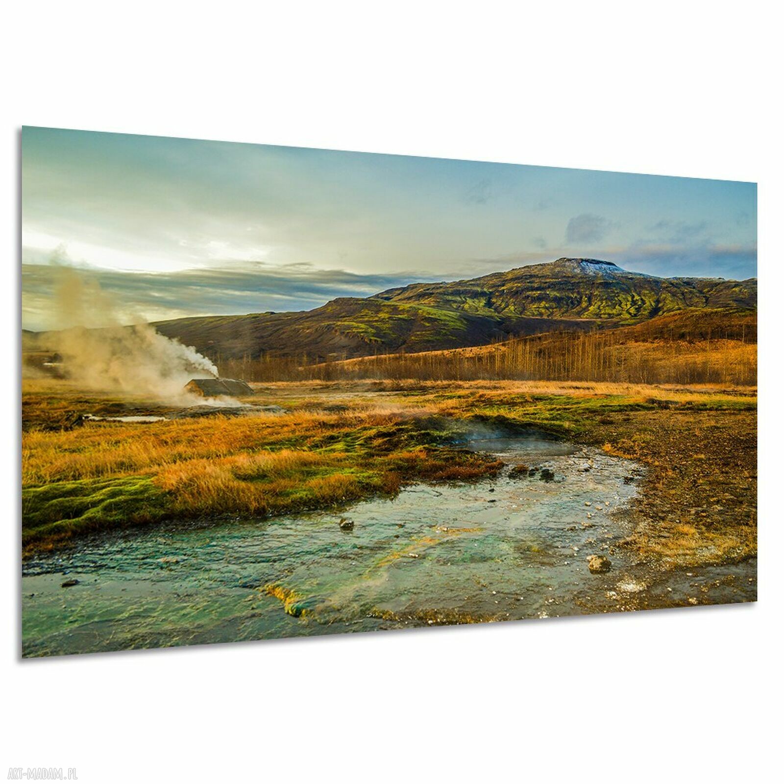 Islandia na płótnie - obraz z gejzerem i górami 120x80 cm