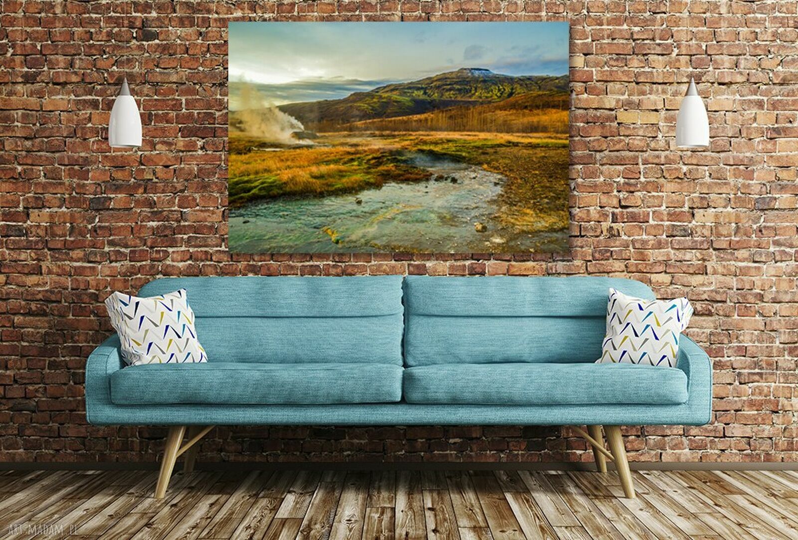 Islandia na płótnie - obraz z gejzerem i górami 120x80 cm