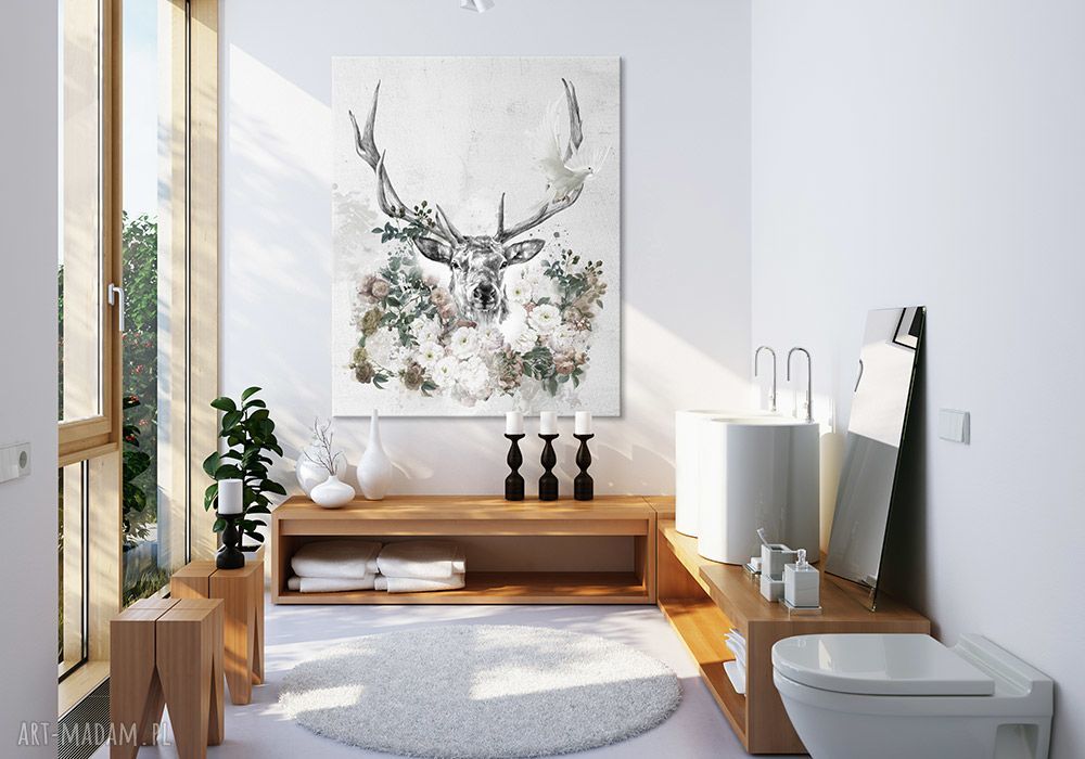 Obraz na płótnie 80x100 cm - Jeleń w kwiatach (wysyłka 24h)