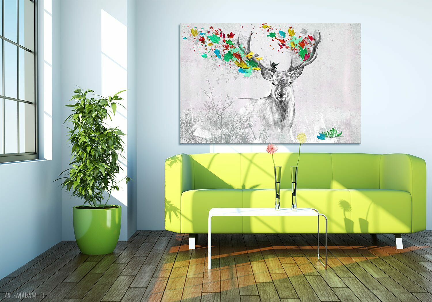 Kolorowy jeleń jesienią - obraz na płótnie 120x80 cm