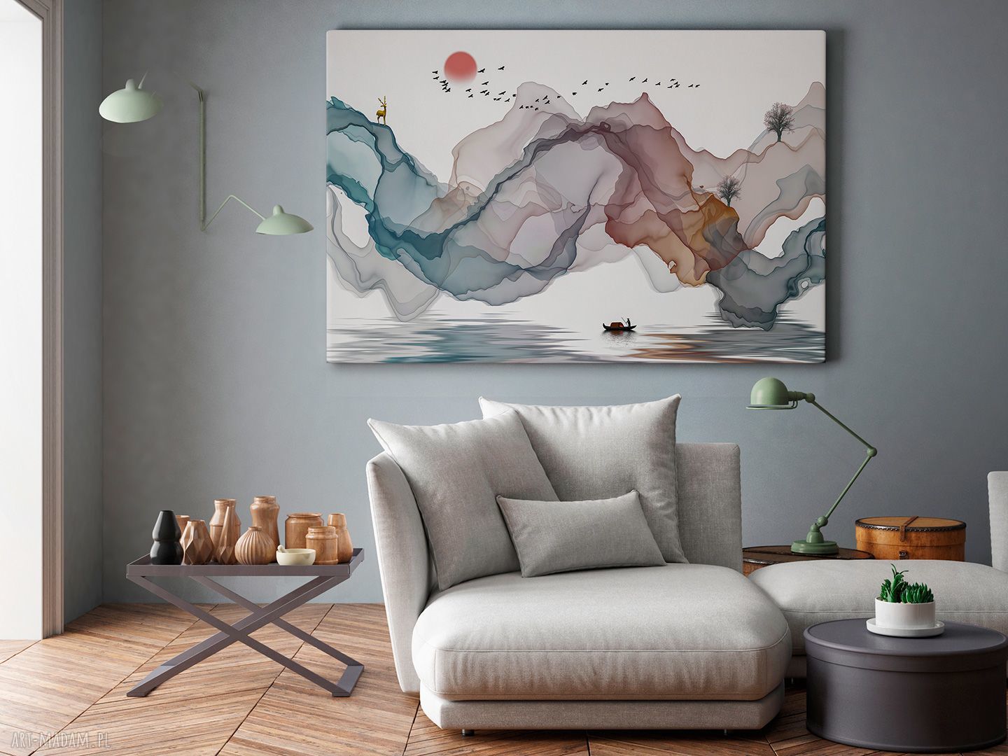 Obraz na płótnie - Pejzaż baśniowy: jeleń wśród drzew 120x80 cm