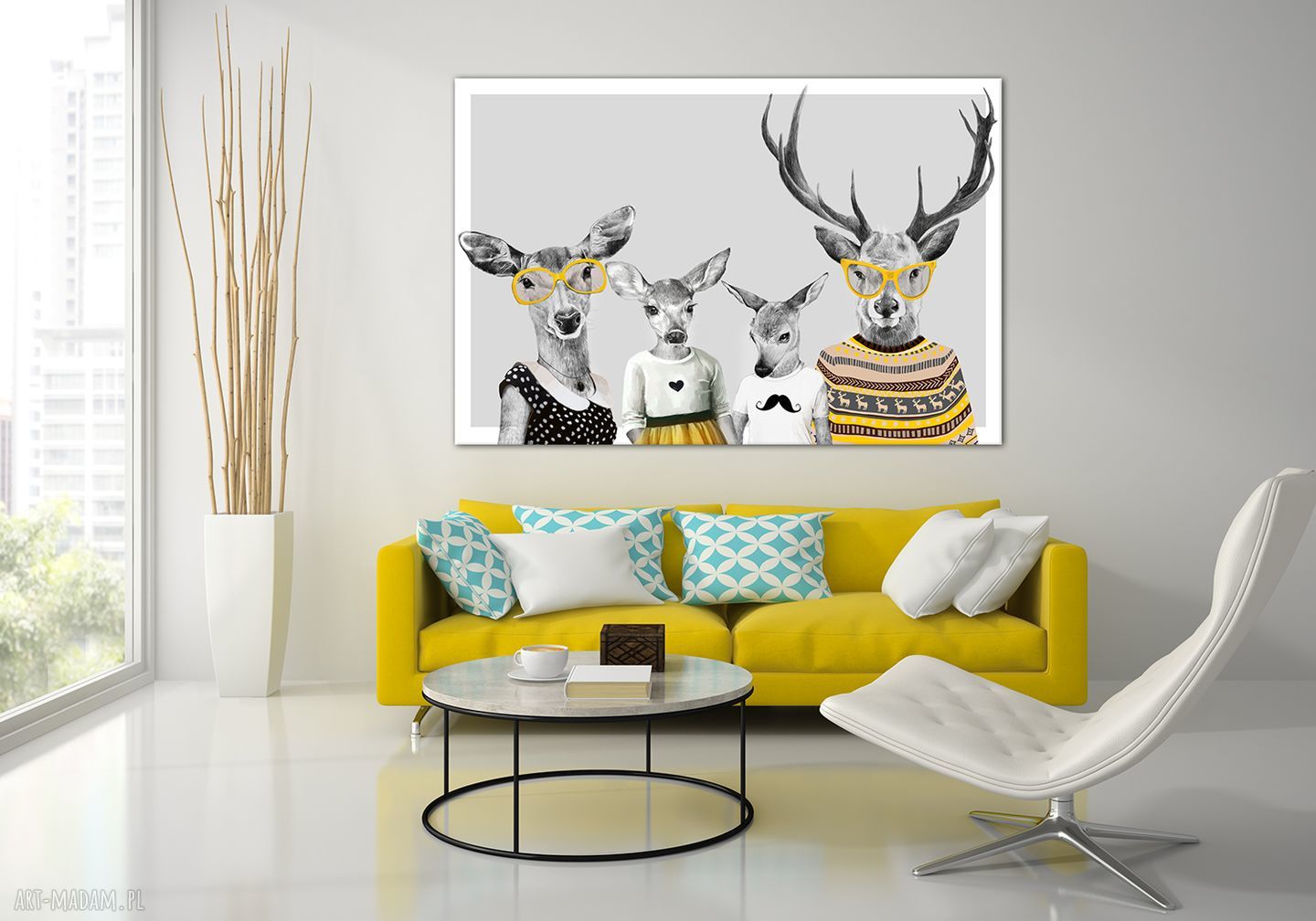Obraz na płótnie 120x80 cm 'Rodzina Jeleni' - rodzice, córka i syn 02354