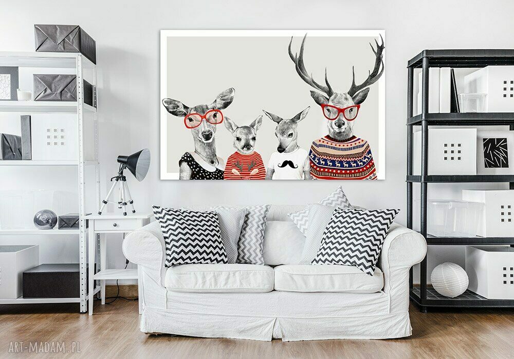 Obraz na płótnie 120x80 cm - Rodzina jeleni - gotowy do zawieszenia