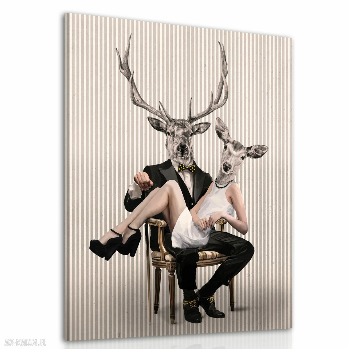 Obraz na płótnie 80x100 DEER LOVE - prezent z motywem jeleni i love, gotowy do powieszenia