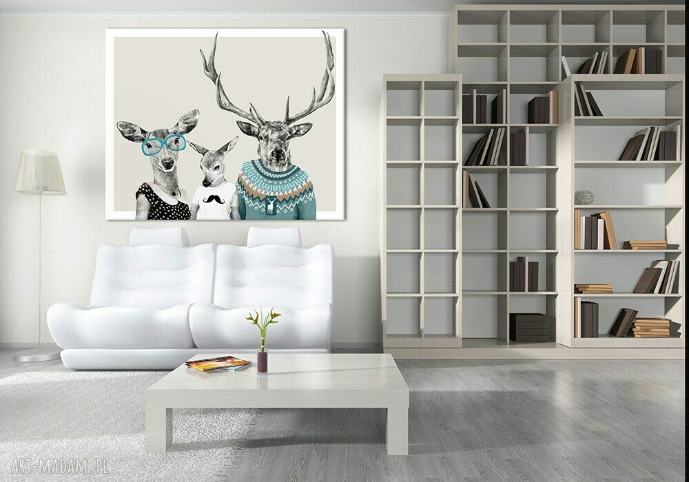 Obraz na płótnie 100x80 cm - Jelenie w rodzinnej opowieści