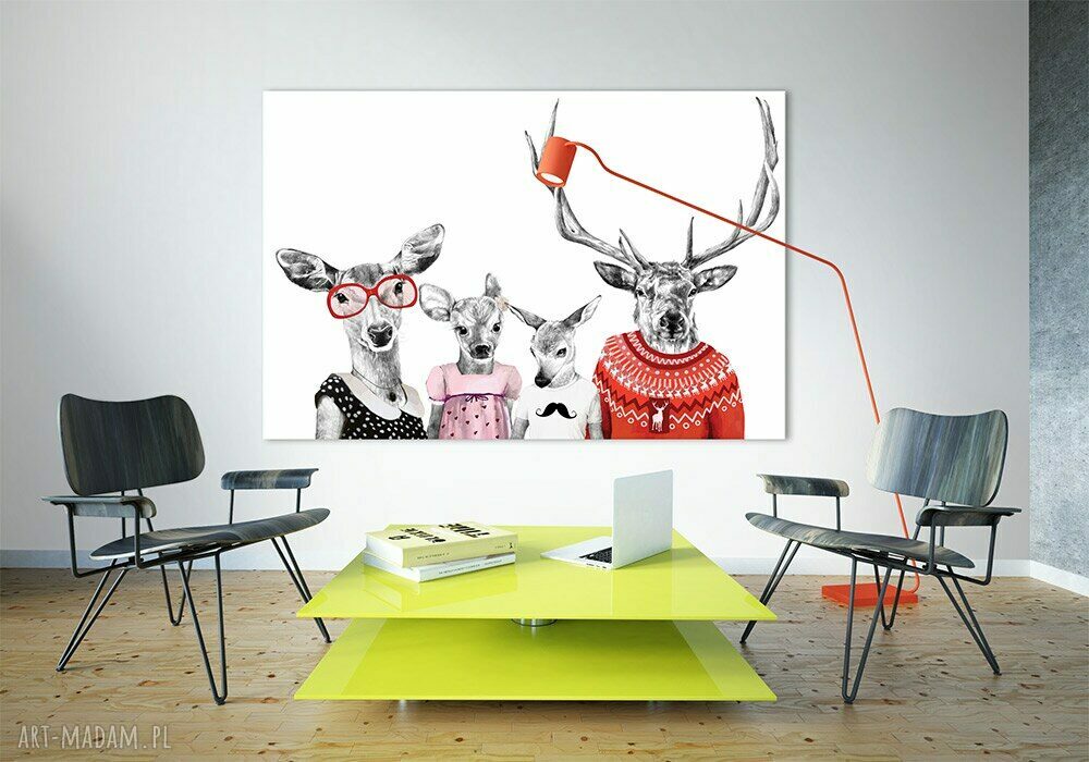 Obraz na płótnie 120x80 cm Rodzina Jeleni 2 - nowoczesna dekoracja do domu