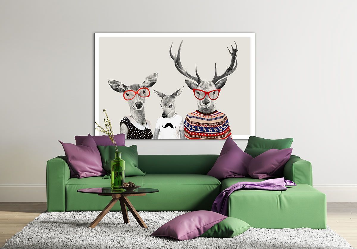 Rodzina jeleni z synem - obraz na płótnie 120x80 cm gotowy do zawieszenia