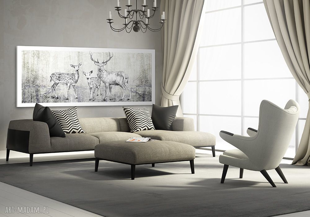 Obraz na płótnie 150x60 cm Rodzina Jeleni - nowoczesny pejzaż do salonu i sypialni