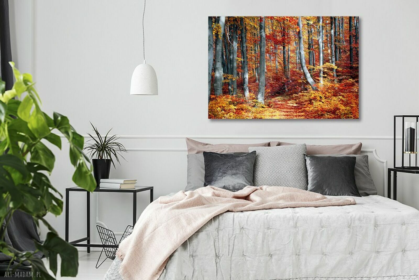 Czerwony jesienny las - obraz na płótnie 120x80 cm
