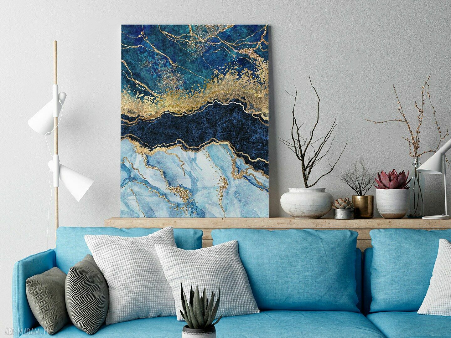 Obraz na płótnie - marmur złoto, błękit i granat w pionie 50x70 cm