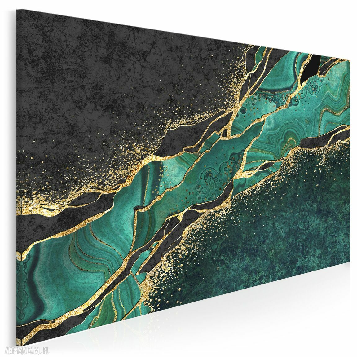 Luksusowy marmur zielony i złoto w czerni - obraz na płótnie 120x80 cm