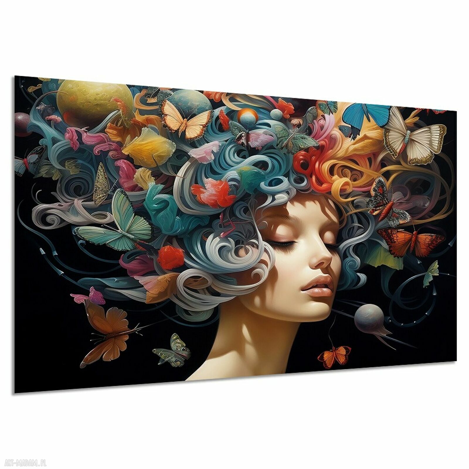 Obraz na płótnie Kobieta z motylami - surrealistyczny portret 120x80 cm