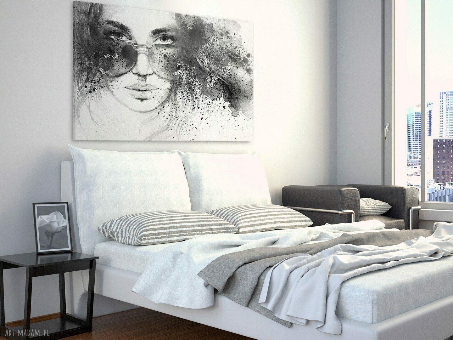 Obraz na płótnie - KOBIETA CZARNO-BIAŁY - 120x80 cm (39302)