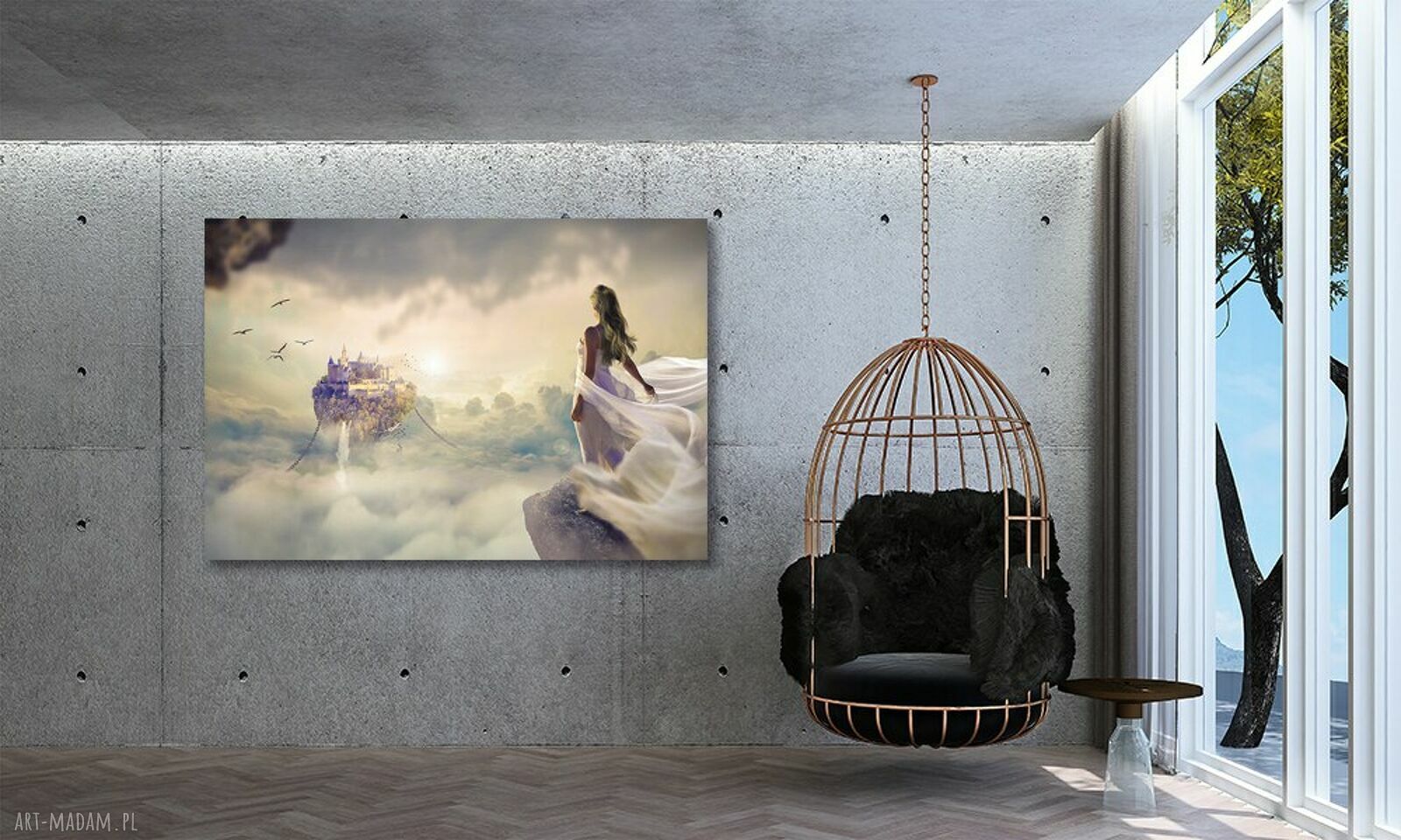 Obraz na płótnie Kobieta i zamek w chmurach 120x80 cm