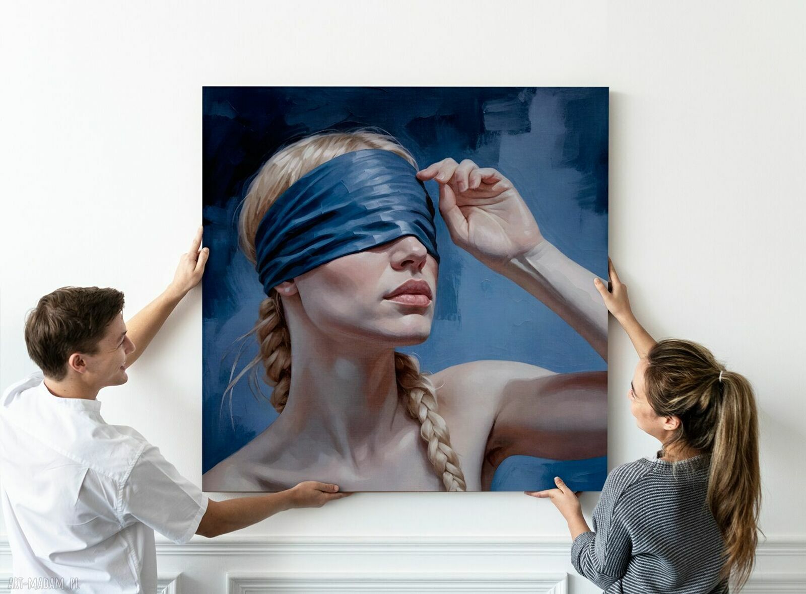 Obraz na płótnie „Kobieta tajemnica” dark blue 100x100 cm