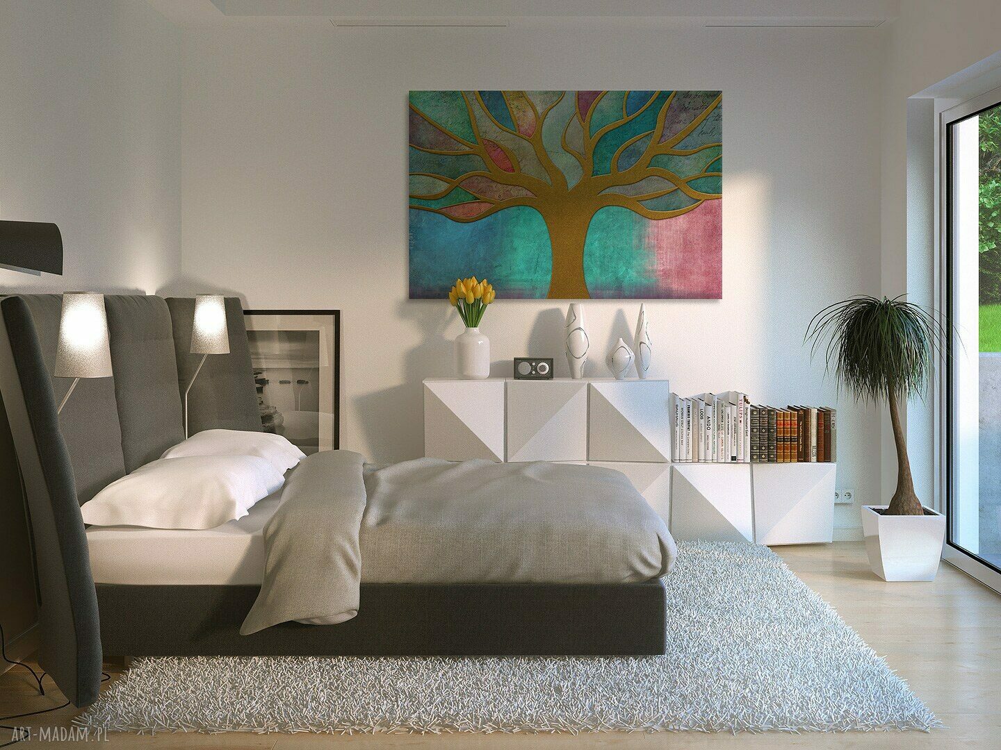 Obraz na płótnie - DRZEWO WITRAŻ - 120x80 cm (36101)
