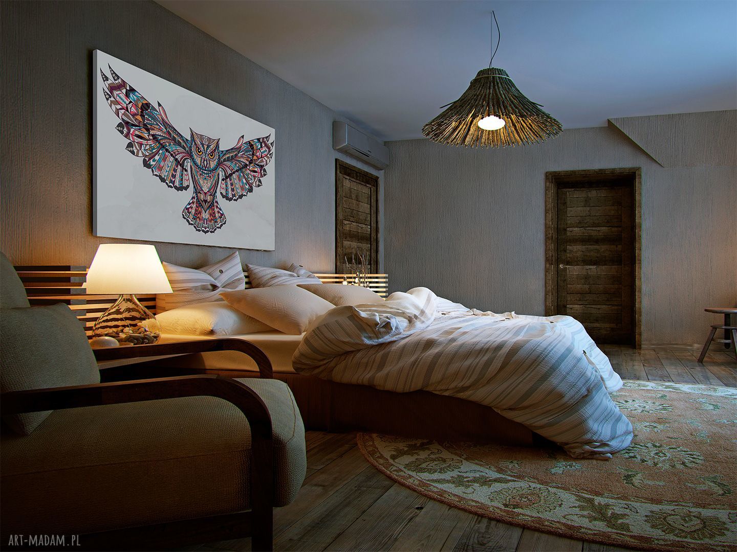 Obraz na płótnie Sowa Boho 120x80 cm (kolorowy)