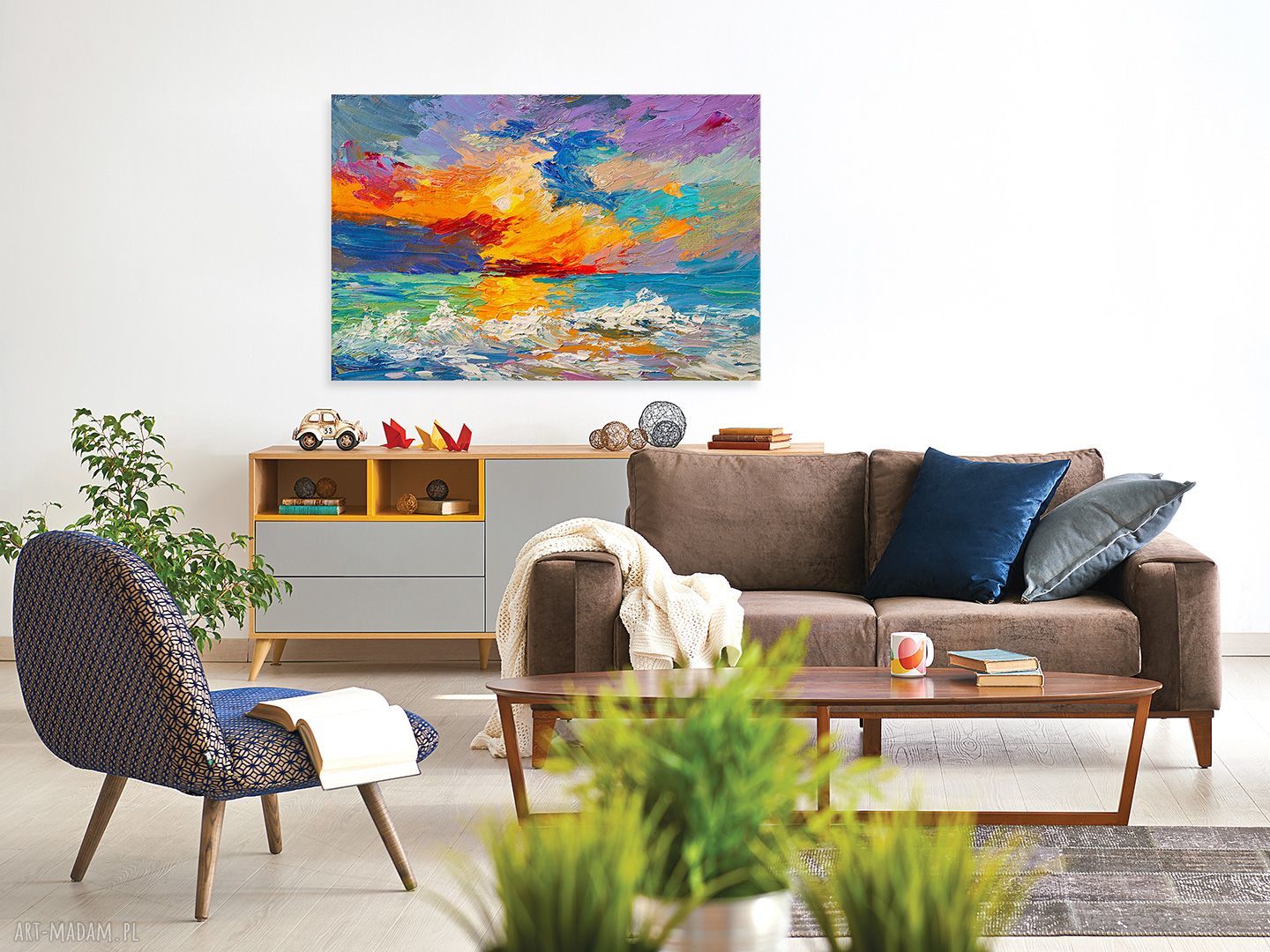 Kolorowa abstrakcja morze i fale na płótnie 120x80 cm (89101)