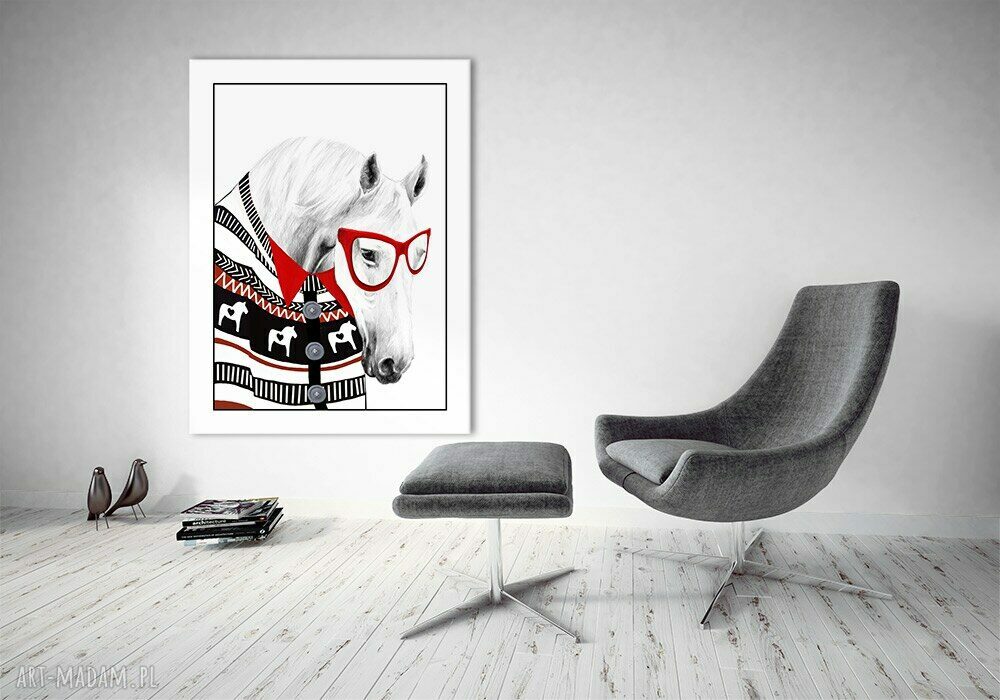 Obraz na płótnie 60x80 cm „Koń w swetrze” - gotowy do zawieszenia