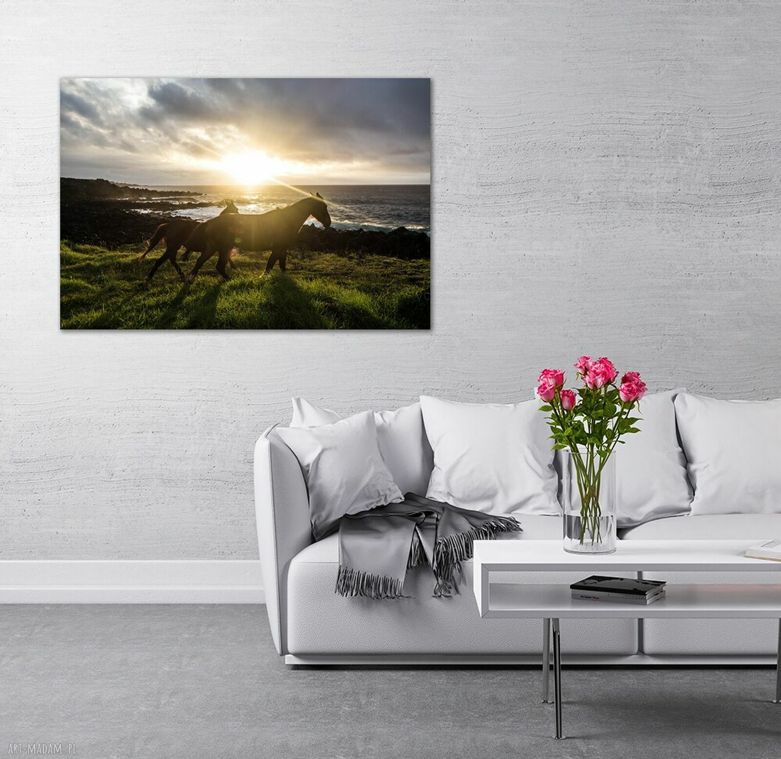 Obraz na płótnie z końmi nad morzem 120x80 cm