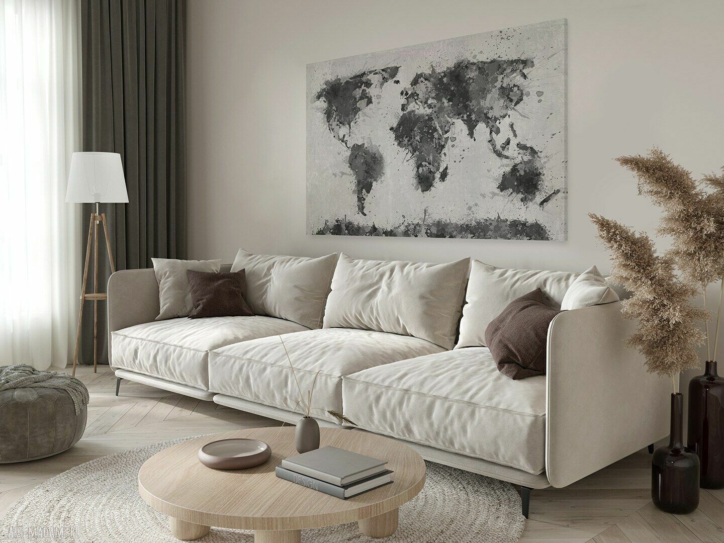 Obraz na płótnie - mapa czarno-biała 120x80 cm (06304)