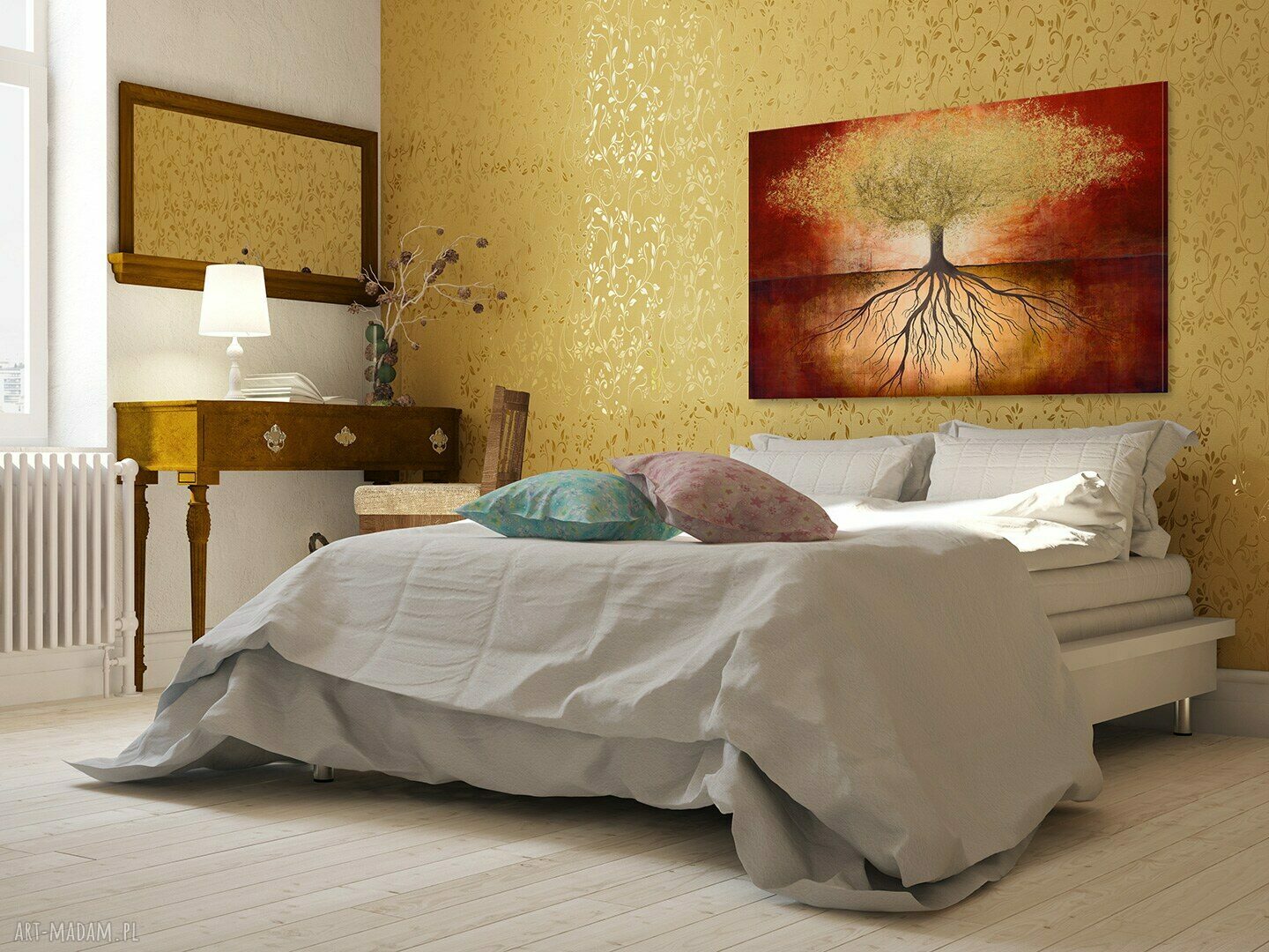 Obraz na płótnie - DRZEWO ZŁOTY CZERWONY - 120x80 cm (86401)