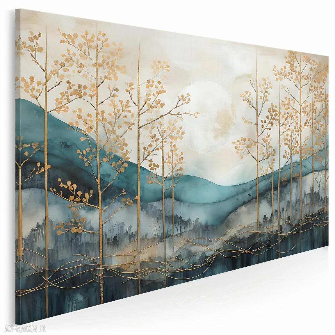 Turkusowy obraz na płótnie: las, góry i wzgórza 120x80 cm (103101)