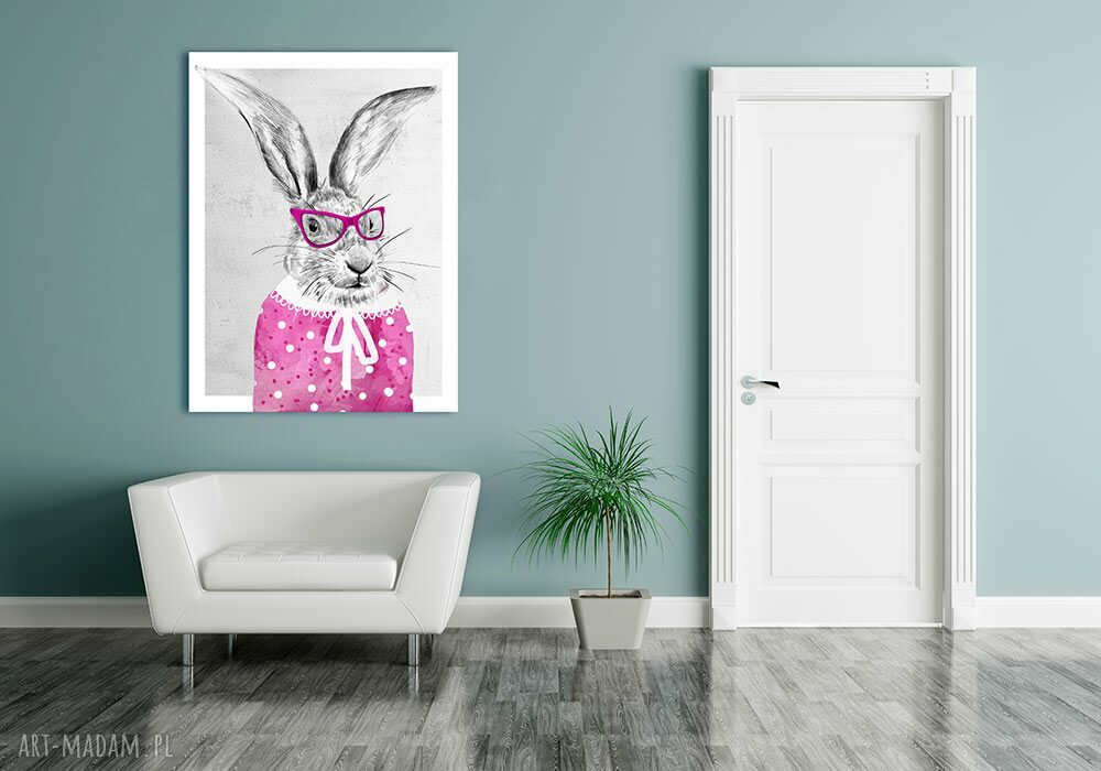 Różowy królik - obraz na płótnie 60x80 cm, gotowy do zawieszenia