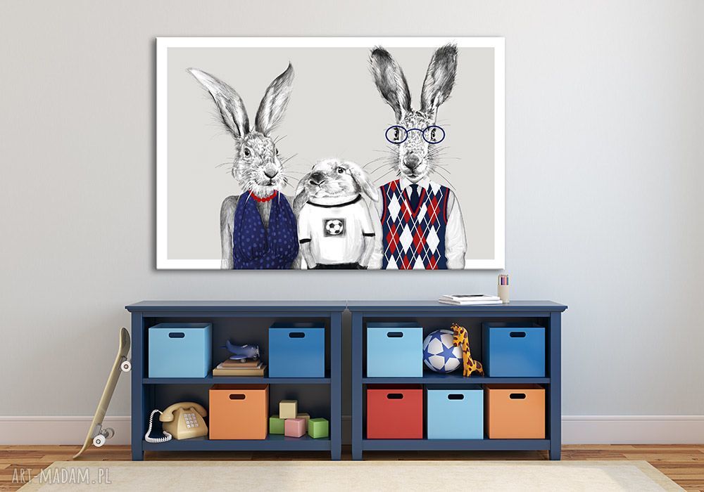 Obraz na płótnie 120x80 cm „Państwo zającowie z młodym” - wysyłka w 24 h