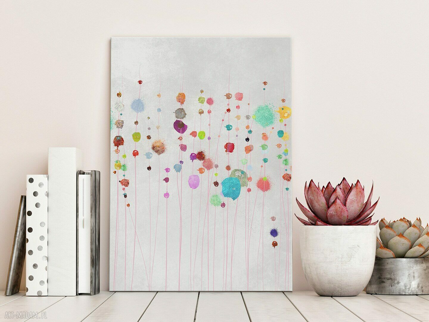 Kolorowy obraz na płótnie - abstrakcja w kropki, pion 50x70 cm