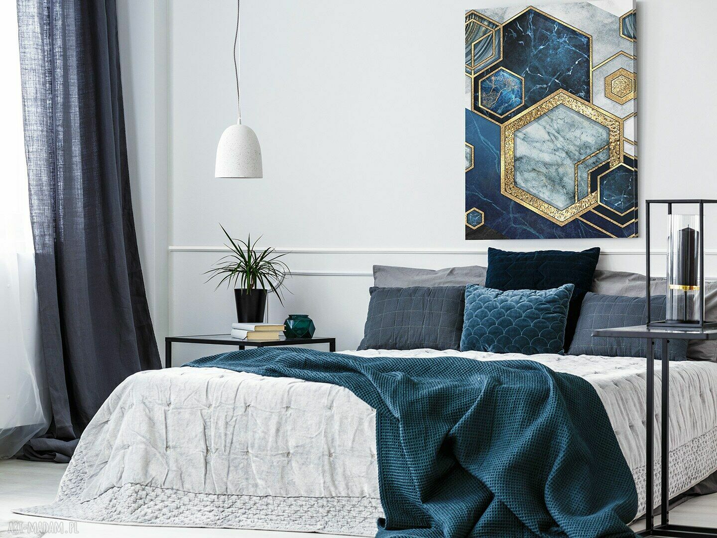 Obraz na płótnie Geometryczny Marmur Złoty Granatowy 50x70 cm (w pionie)