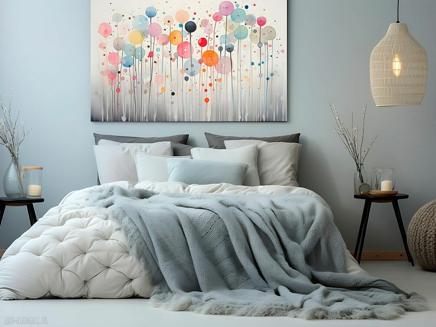 Abstrakcja kule, zacieki i kleksy na płótnie 120x80 cm (116801)