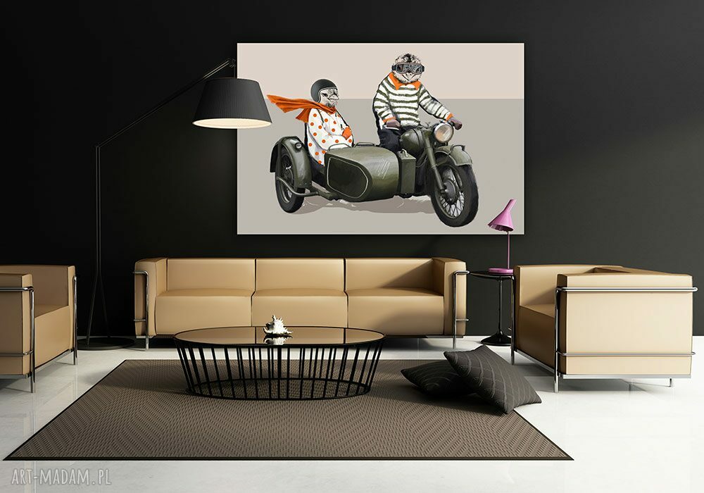 Kurczaki na motocyklu - obraz na płótnie 120x80 cm (gotowy do zawieszenia)
