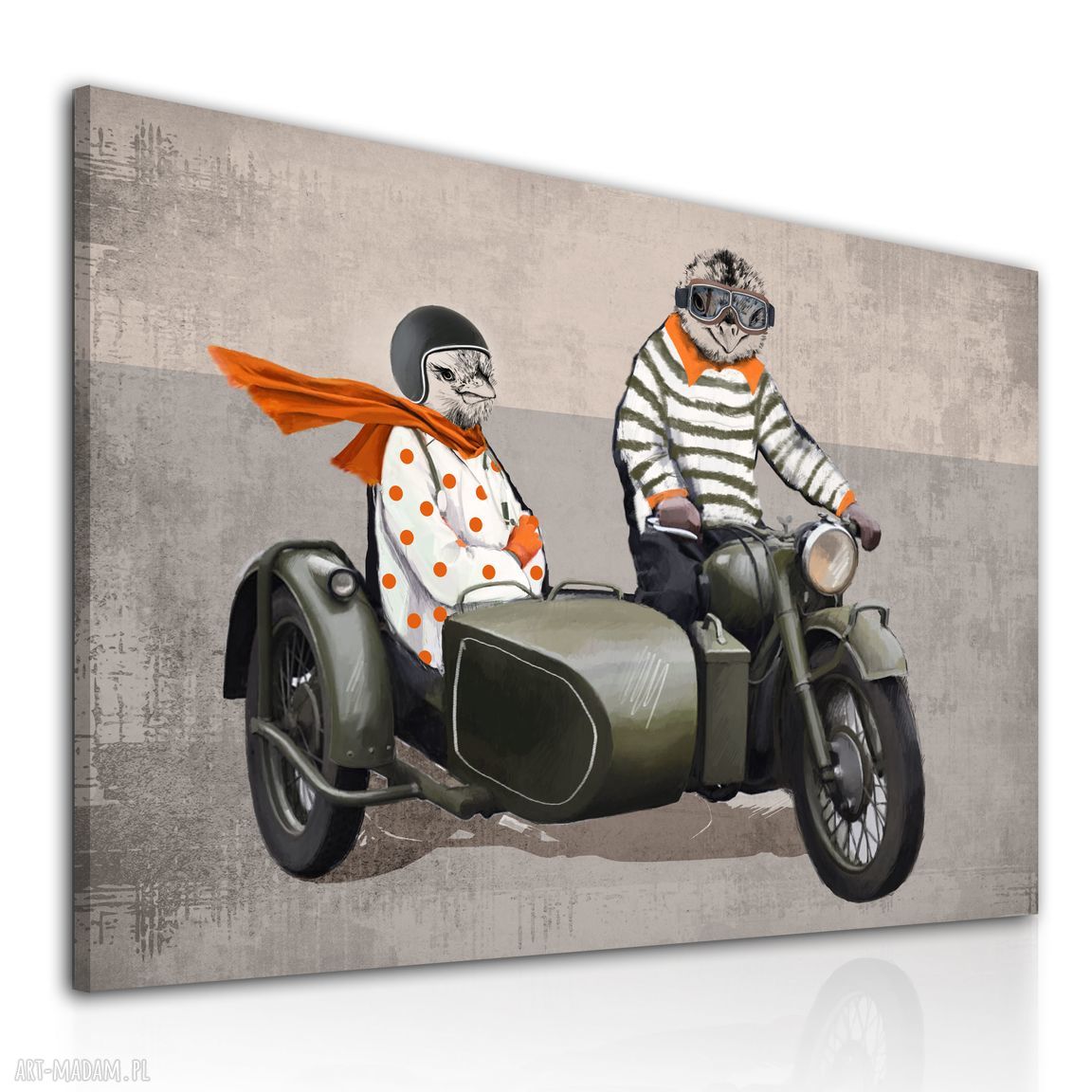 Obraz na płótnie Kurczaki na motocyklu 120x80 cm - wysyłka w 24h