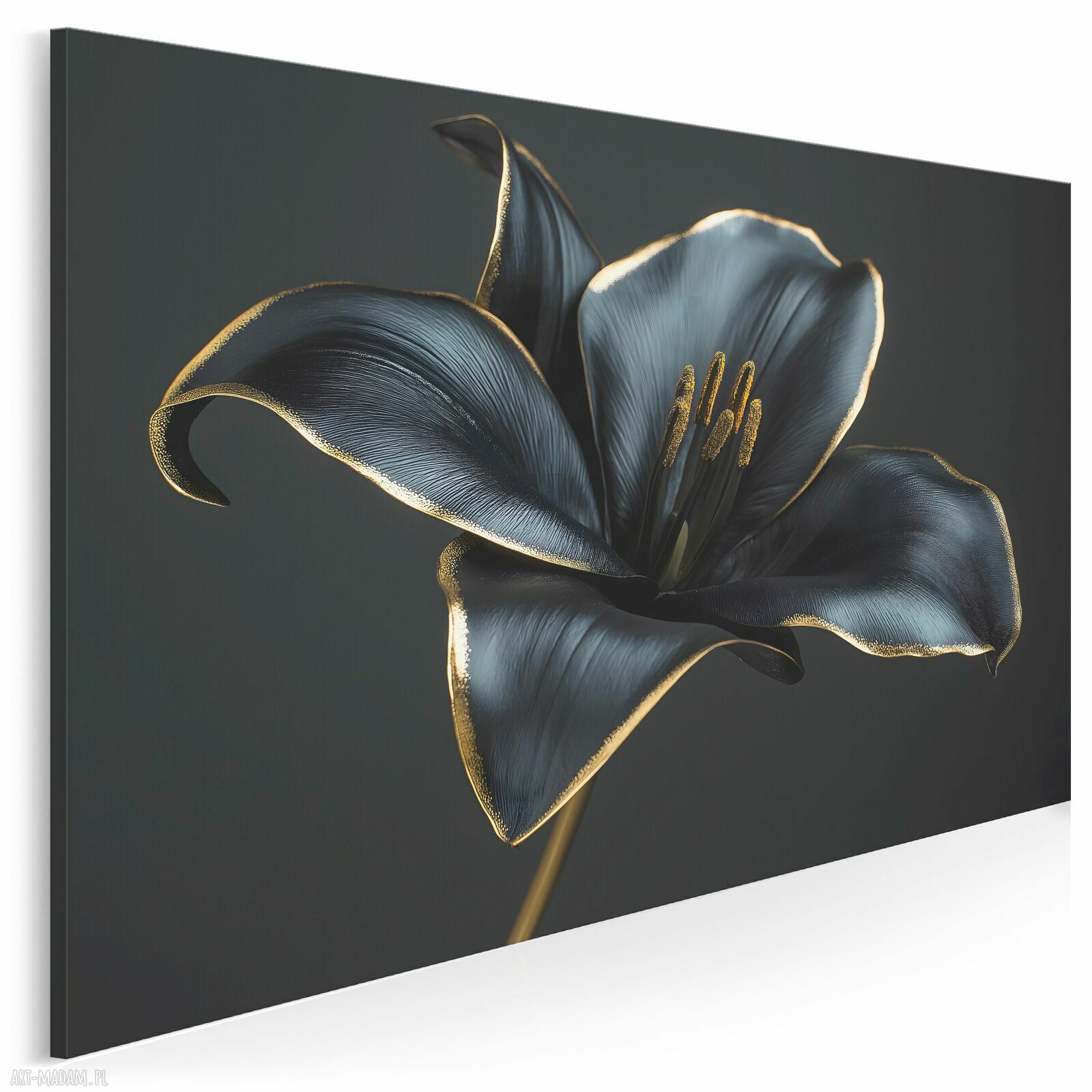 Obraz na płótnie Kwiat Glamour Czarny i Złoty 120x80 cm