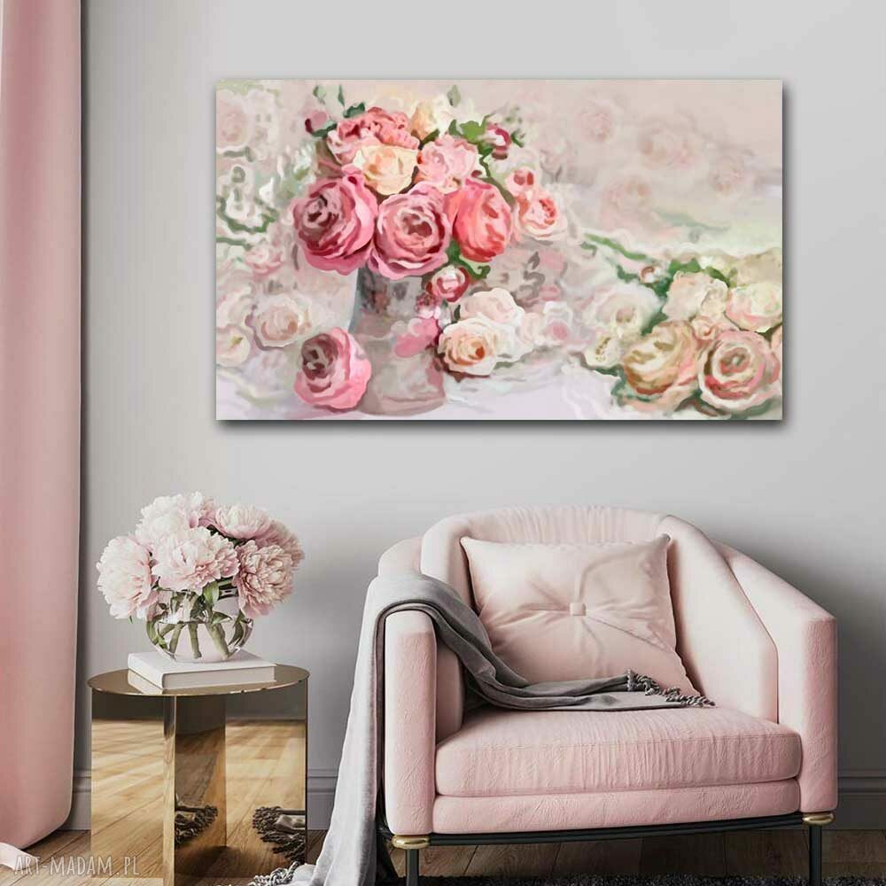 Pastelowy obraz na płótnie 100x60 - róże i piwonie w stylu glamour