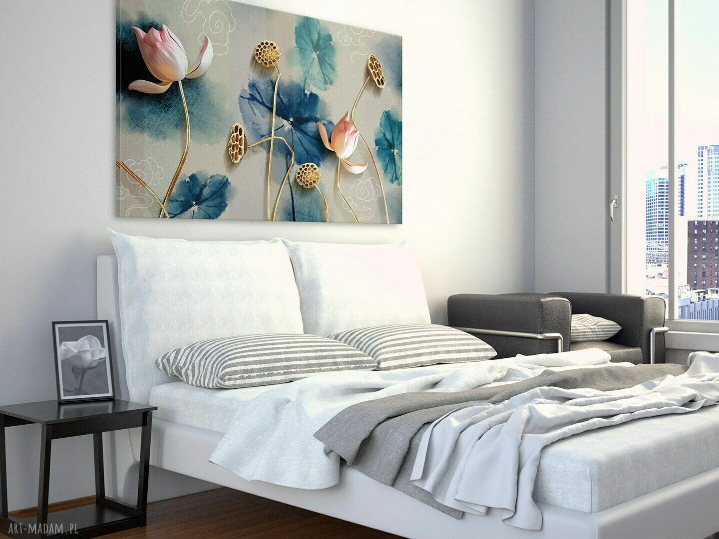 Kwiaty atramentowy abstrakcja - obraz na płótnie 120x80 cm do nowoczesnego wnętrza