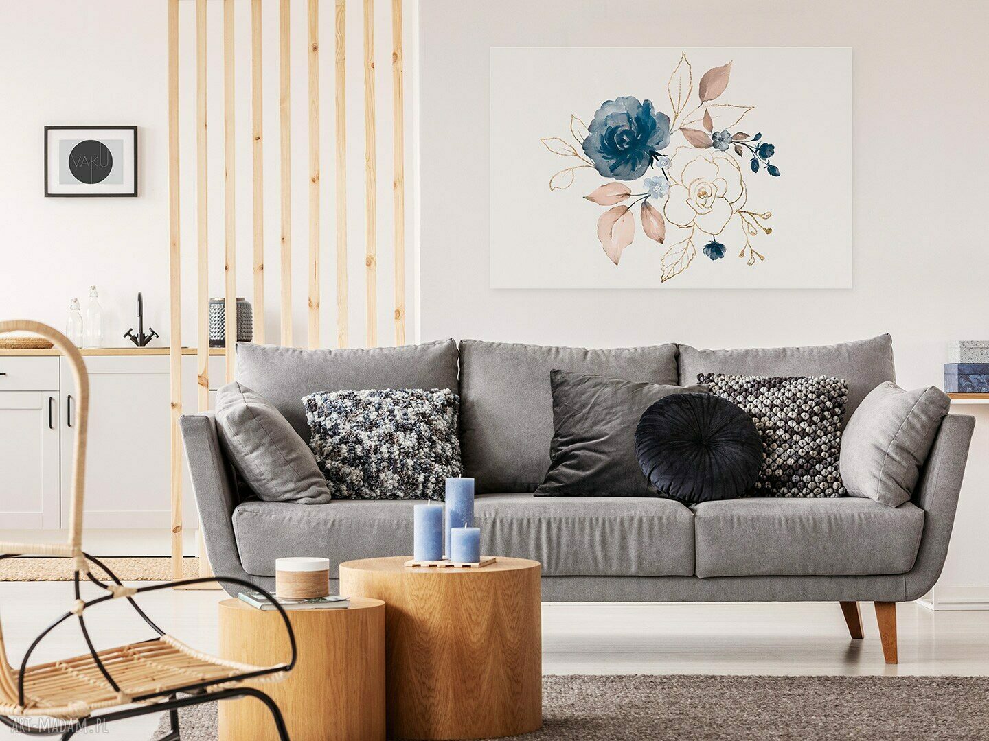 Obraz na płótnie - róże błękit złoto - 120x80 cm (97101)